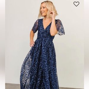 Embossed Navy Blue Maxi Dress